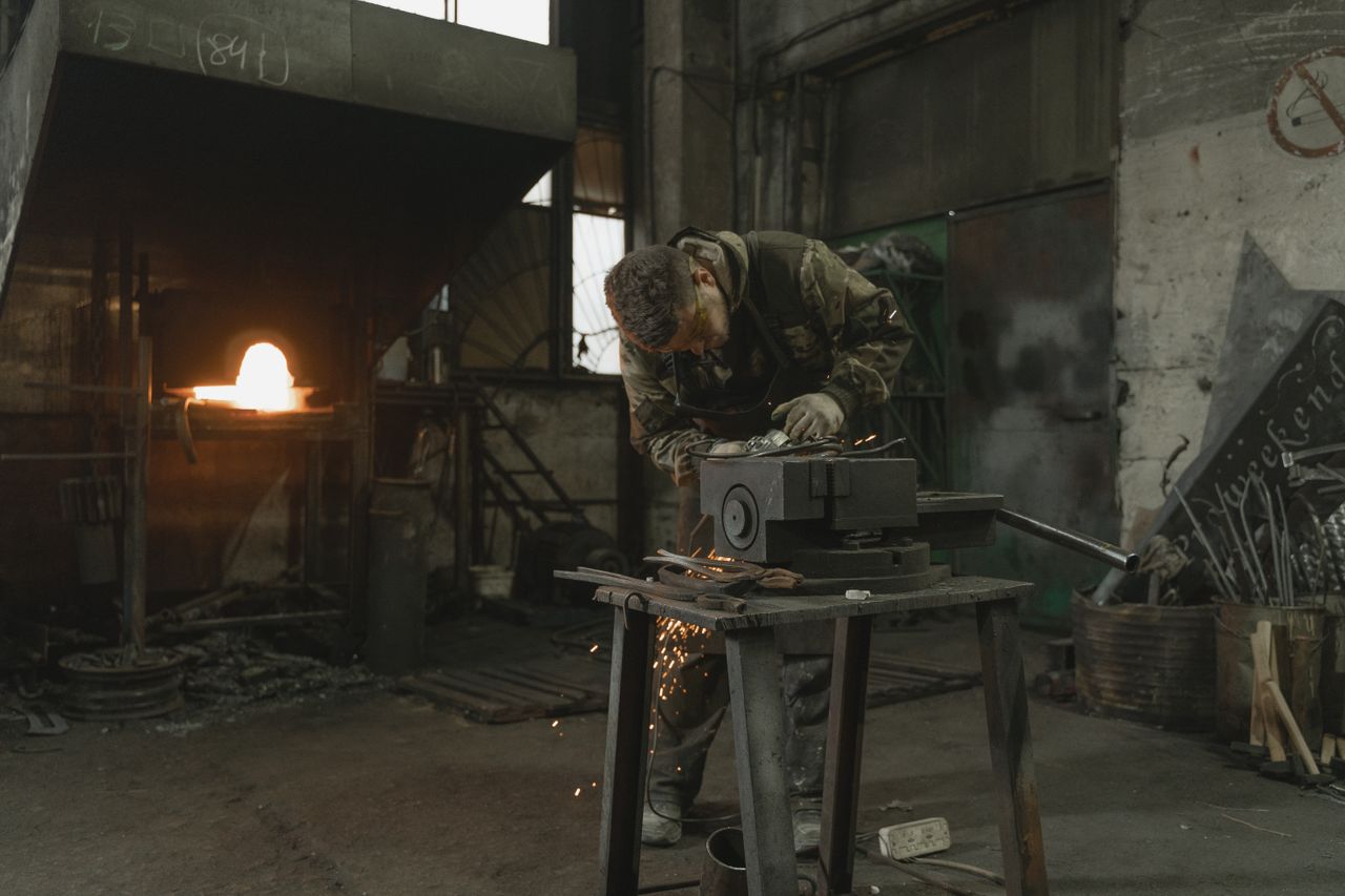 Metalwork in progress in the shop