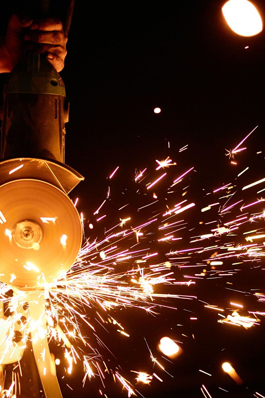 A shower of sparks off the grinder